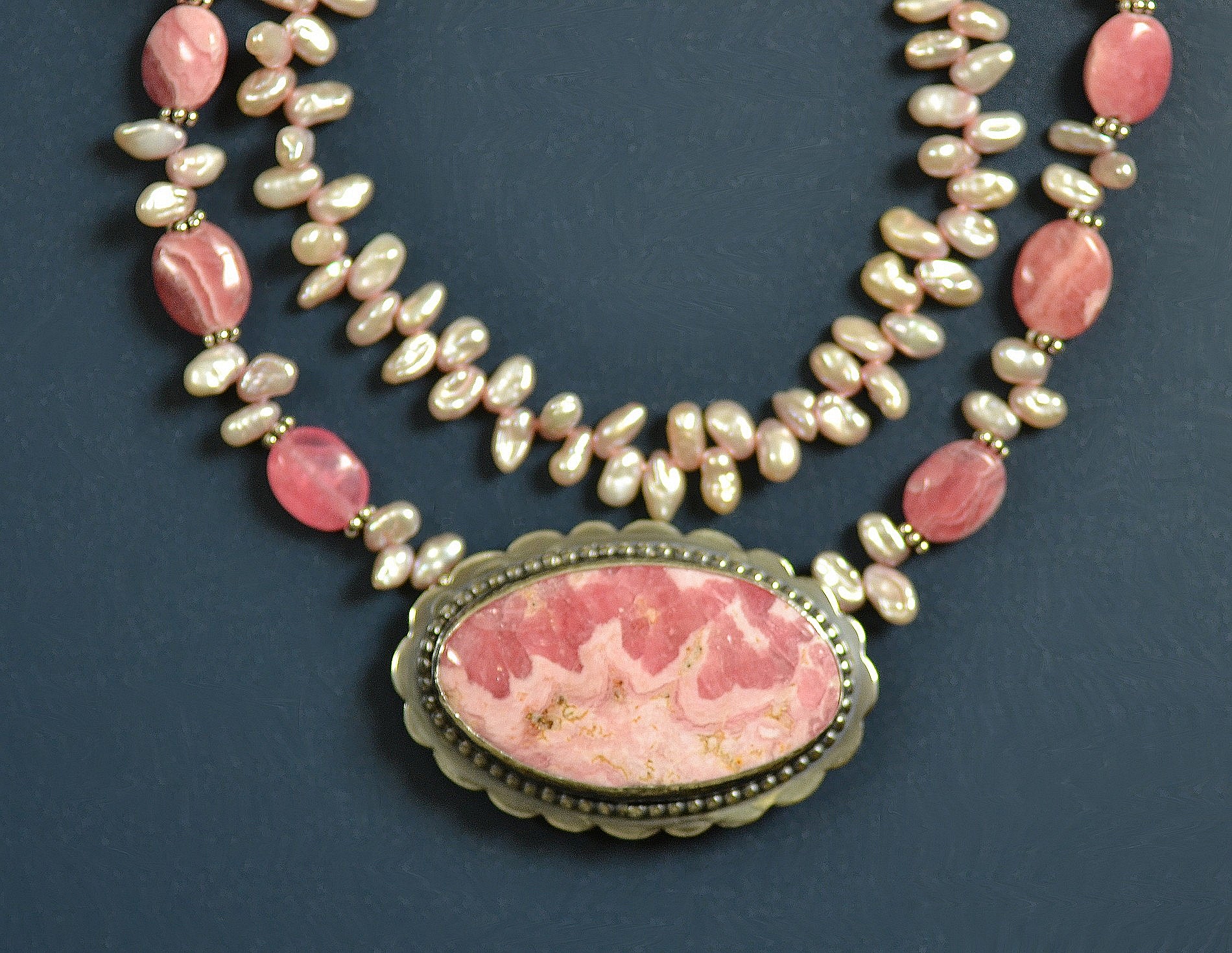Ruffled Rhodochrosite Necklace and Earrings